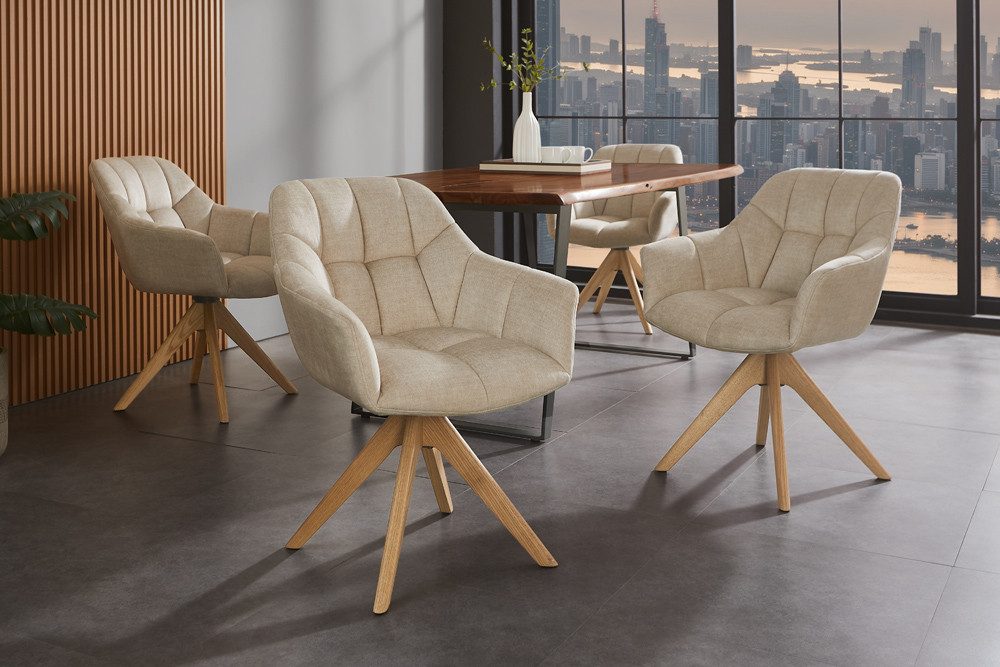 riess-ambiente Polsterstuhl PAPILLON beige/natur - Samt, Eiche, Auto-Return-Funktion, Armlehnen (Einzelartikel, 1 St), mit 180° Drehfunktion und Autoreturn – ideal für elegante Esszimmer