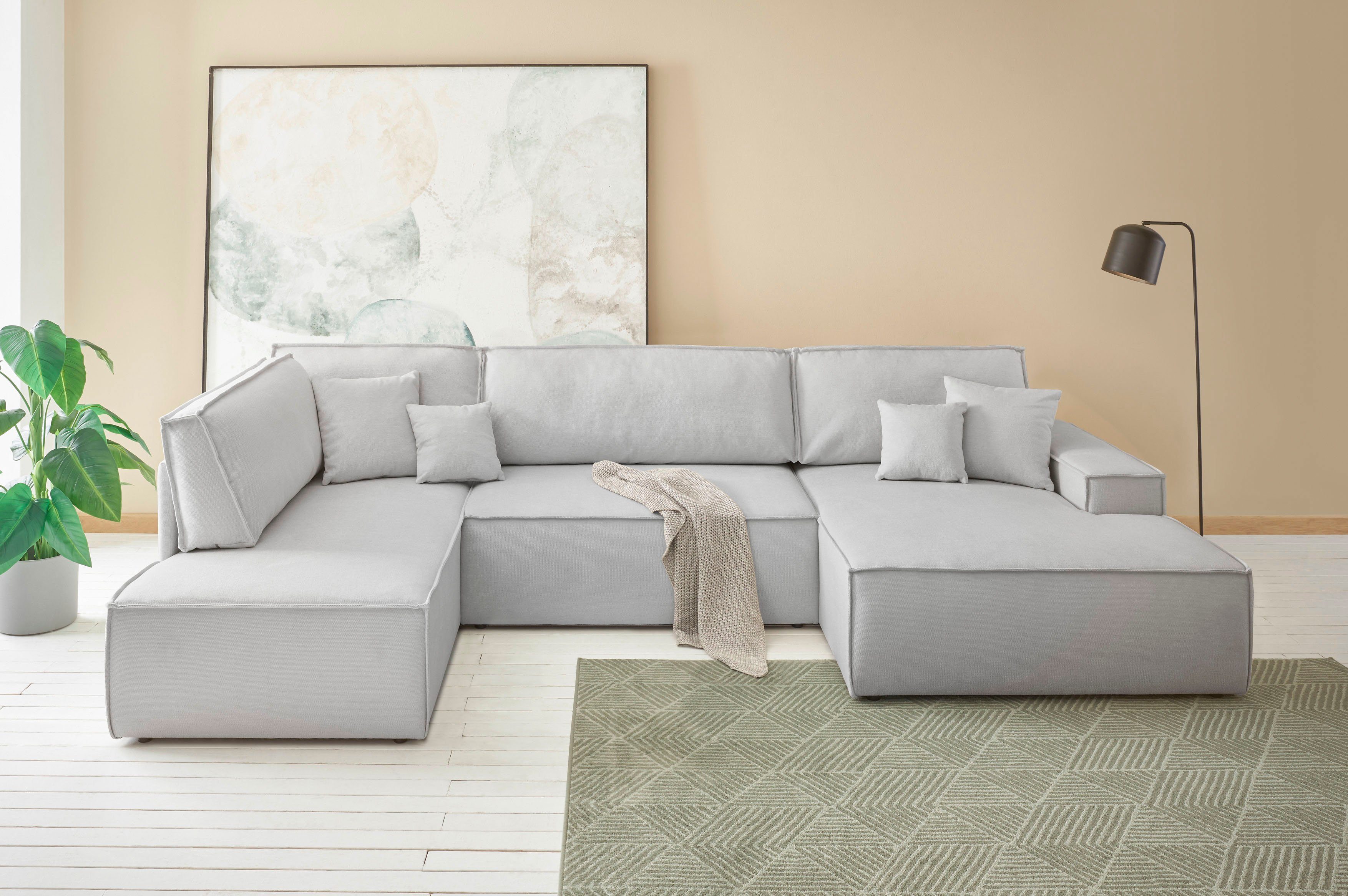 OTTO home Wohnlandschaft FINNLEY U-Form XXL 329 cm - OTTO. Verlässliche Qualität., Schlafsofa, Bettkasten, in Bouclé, Struktur fein und Mega Cord