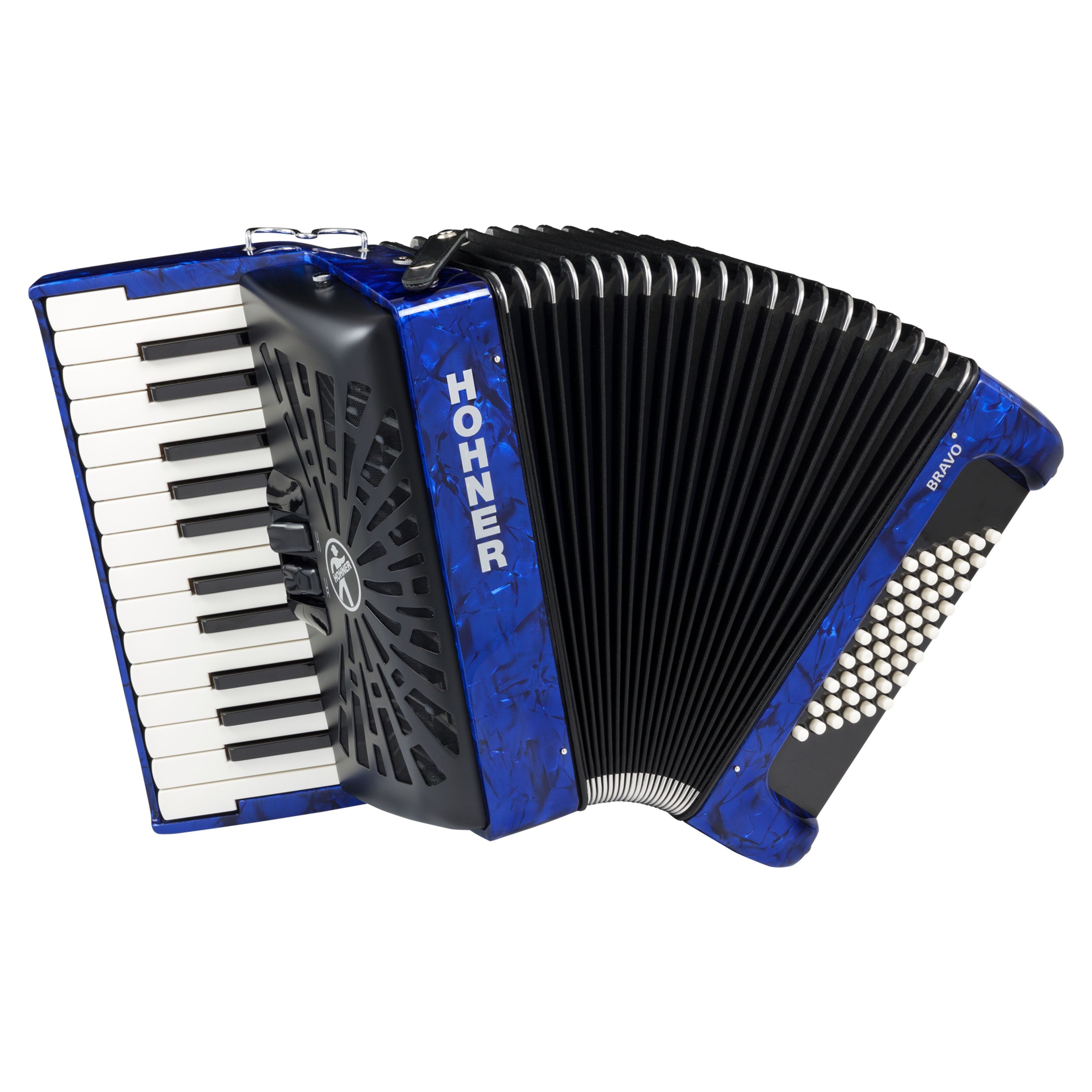 Hohner Knopf-Akkordeon (Akkordeons, Akustische Akkordeons), Bravo II 48 blue silent key - akustisches Akkordeon