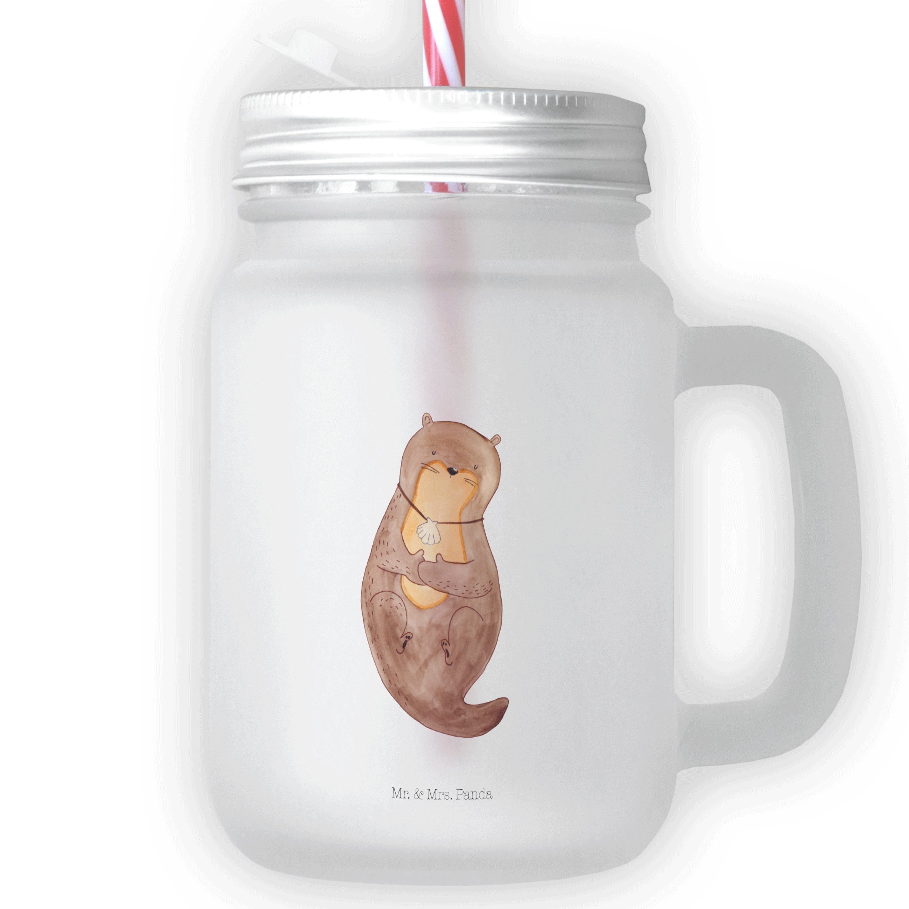 Mr. & Mrs. Panda Glas Otter mit Muschelmedaillon - Transparent - Geschenk, Seeotter, Motiva, Premium Glas