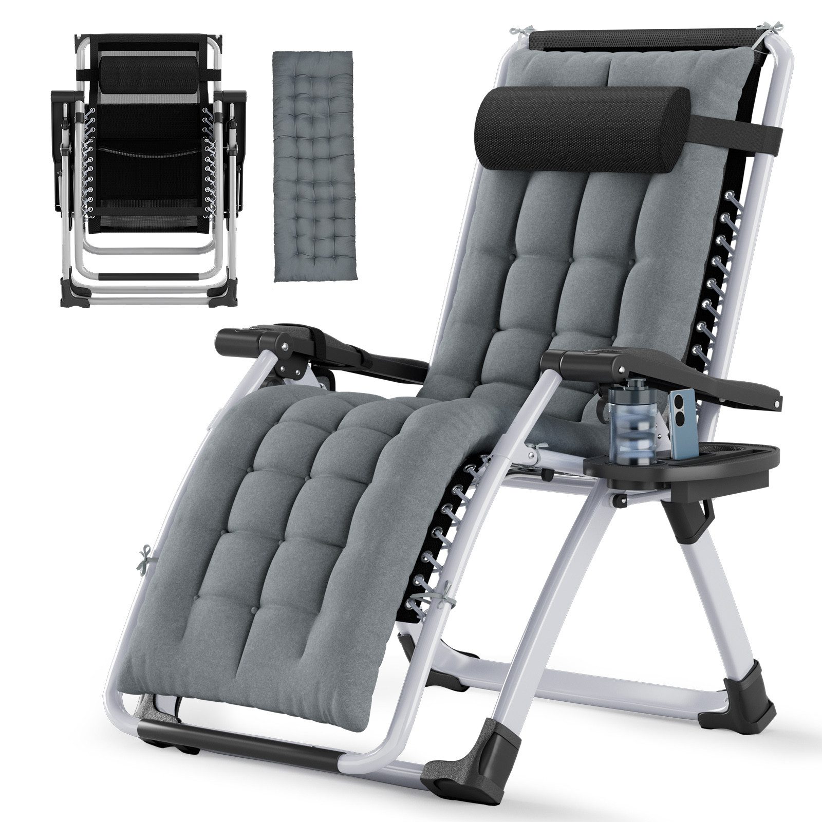 Huracan Gartenliege Sonnenliege Klappbar, Gartenliege Wetterfest mit Ergonomisches Polster, 1 St., Strandliege Verstellbare Rückenlehne, Liegestuhl Garten mit Nackenkissen Getränkehalter Seitentasche