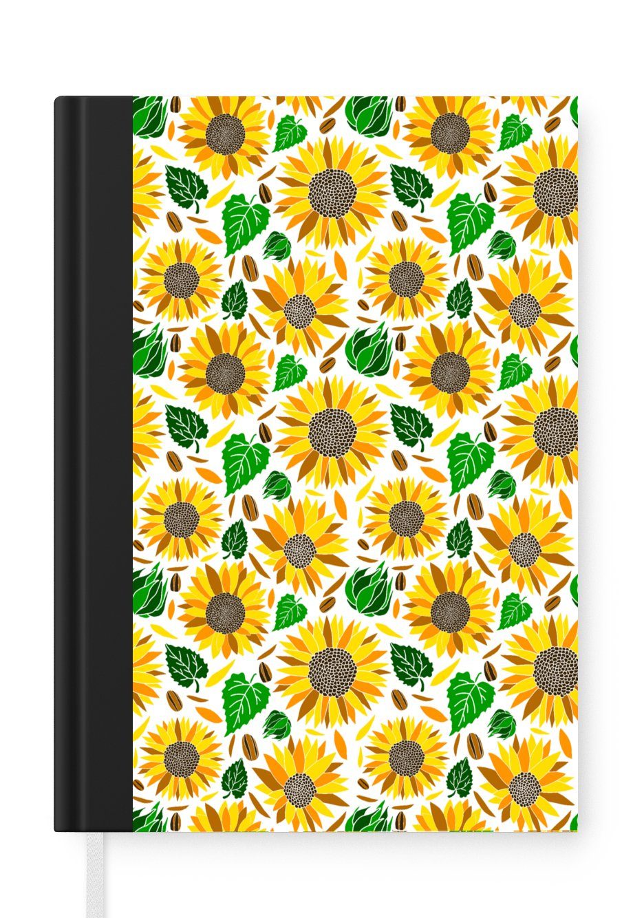 MuchoWow Notizbuch Sonnenblume - Blätter - Muster, Journal, Merkzettel, Tagebuch, Notizheft, A5, 98 Seiten, Haushaltsbuch