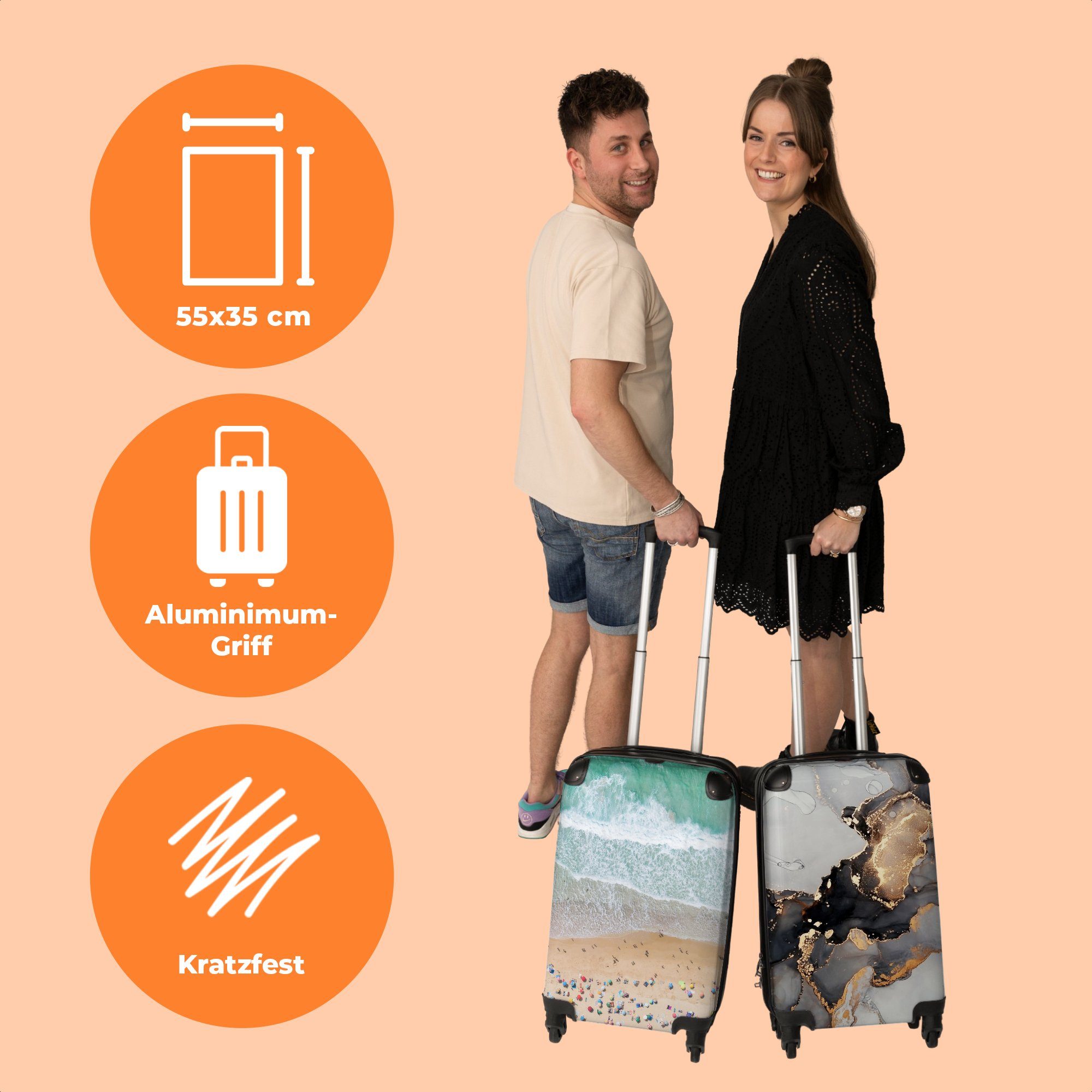 NoBoringSuitcases.com© Handgepäckkoffer 55x35x20cm Meer Rollen 4 4 Trolley Cabin Rollen, Sommer, - Strand Reisekoffer - Rollkoffer - Kleine - - Handgepäck Sonnenschirme mit Wasser