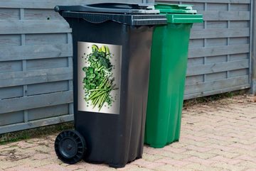 MuchoWow Wandsticker Grüne Spargelerbsen mit anderem Gemüse auf weißem Hintergrund (1 St), Mülleimer-aufkleber, Mülltonne, Sticker, Container, Abfalbehälter