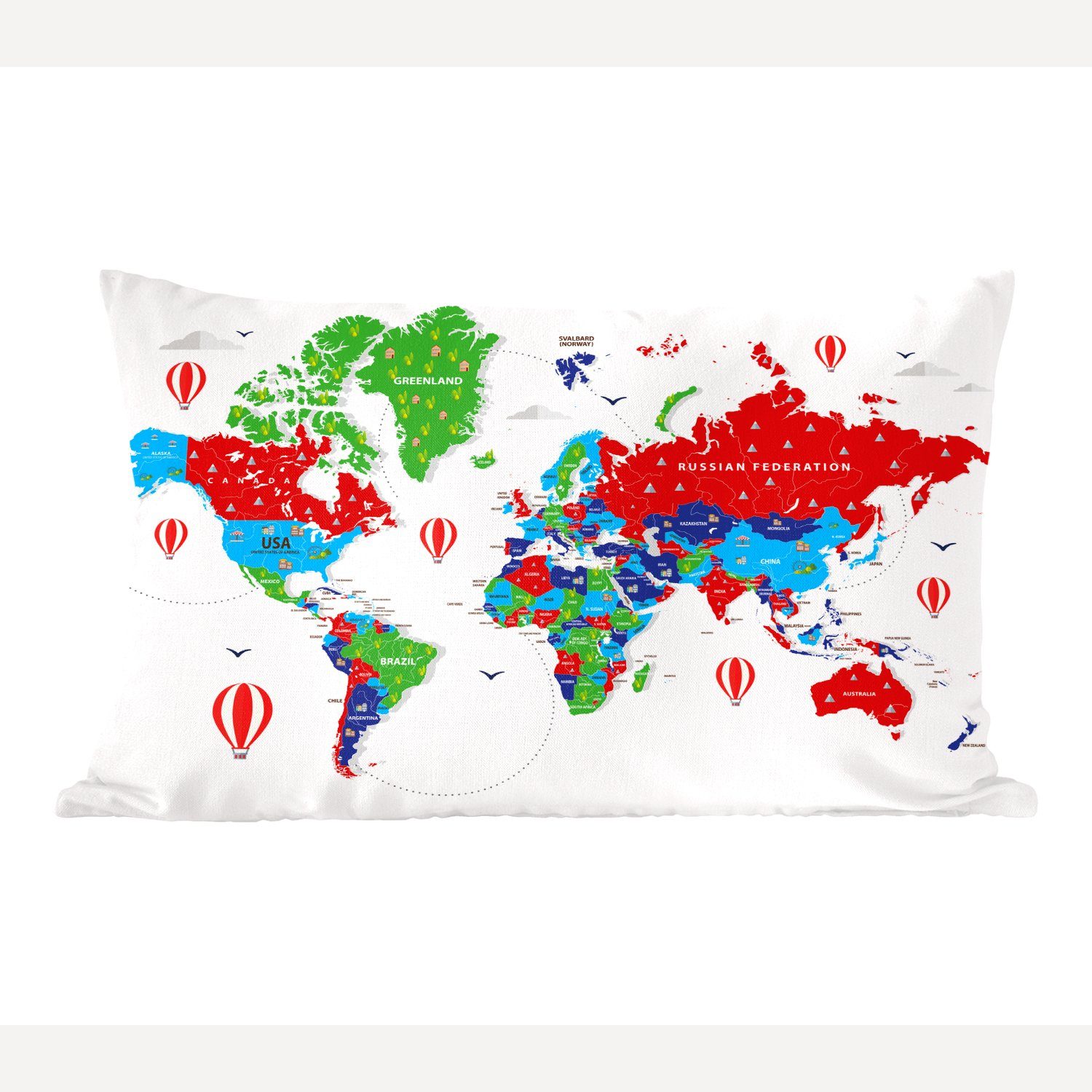 MuchoWow Dekokissen Weltkarte - Farben - Luftballon, Wohzimmer Dekoration, Zierkissen, Dekokissen mit Füllung, Schlafzimmer | Dekokissen