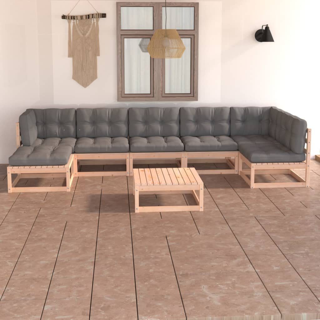 Massivholz vidaXL (1-tlg) 8-tlg. Garten-Lounge-Set Natur Gartenlounge-Set Kiefer, Kissen mit