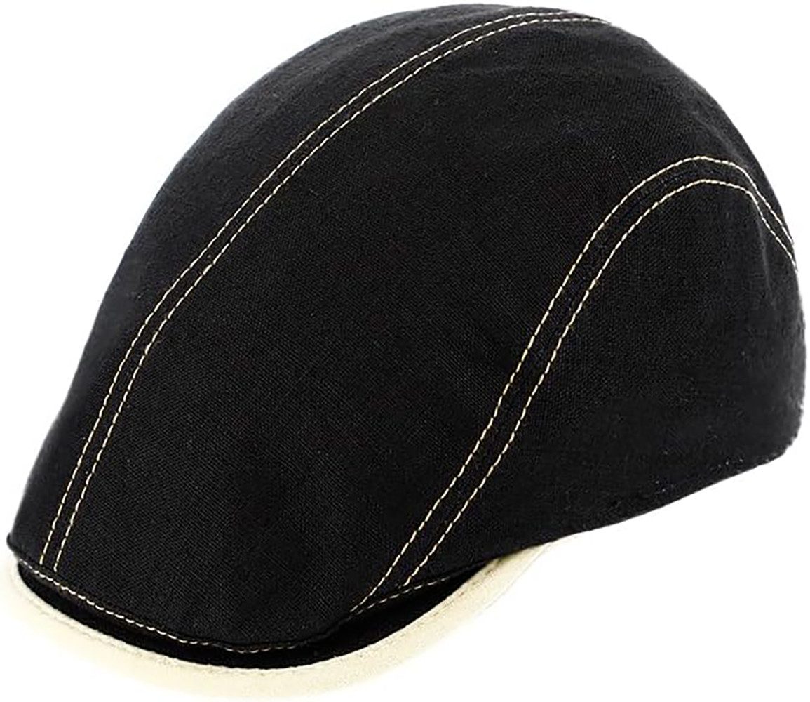 Fiebig Flat Cap Brighton Leinen, Schiebermütze mit Kontrastnähten, Made in Italy
