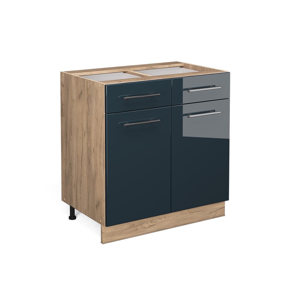Vicco Unterschrank Fame-Line, Dunkelblau Hochglanz/Goldkraft Eiche, günstig online kaufen