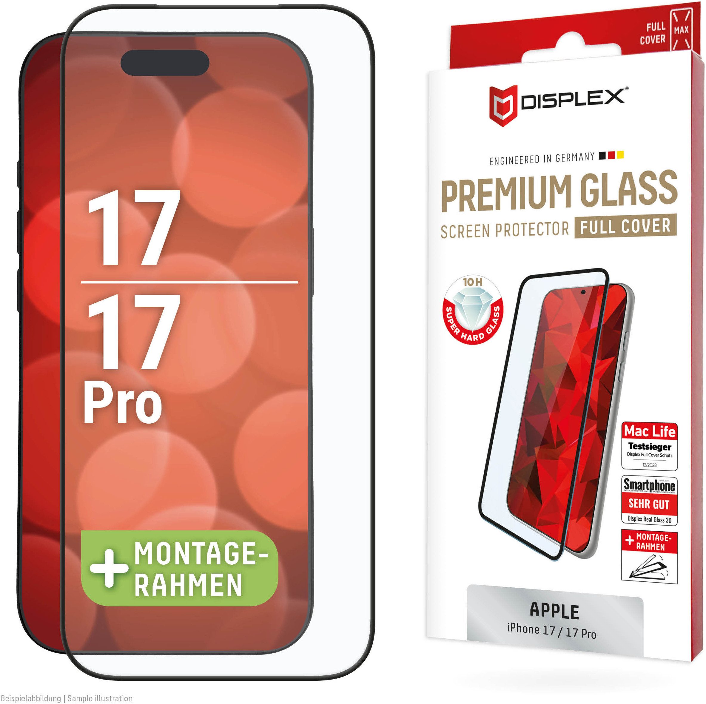 Displex Displayschutzglas Premium Glass Screen Protector Full Cover für Apple iPhone 17, Apple iPhone 17 Pro, Displayschutzfolie, Schutzfolie, Bildschirmschutz, kratz- & stoßfest