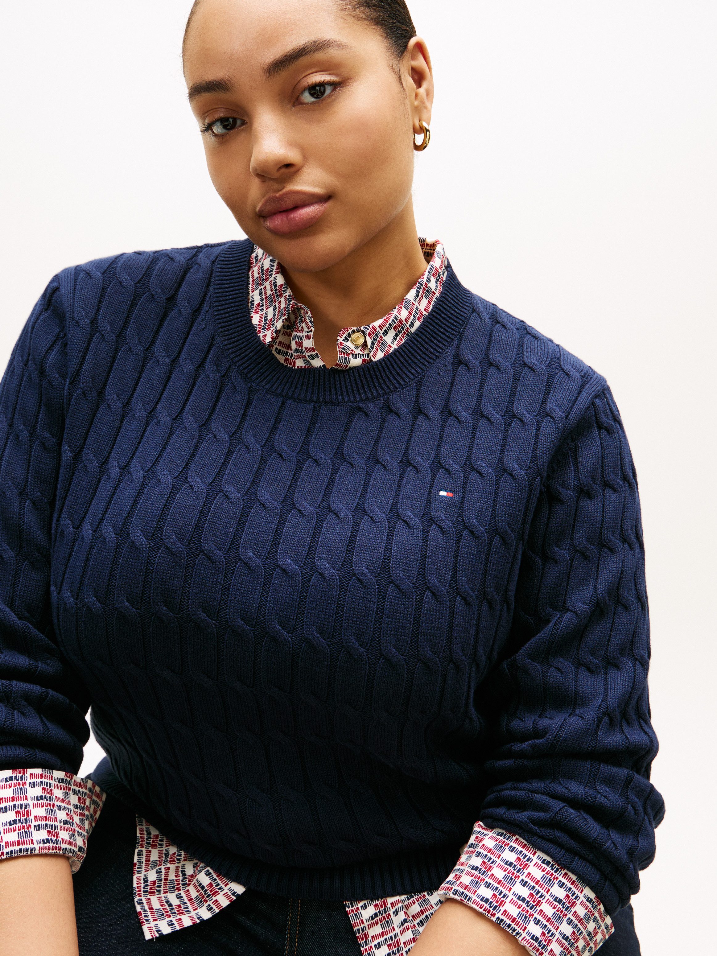 Tommy Hilfiger Curve Rundhalspullover CRV CO CABLE MID GG C-NK LS SWT in gr günstig online kaufen