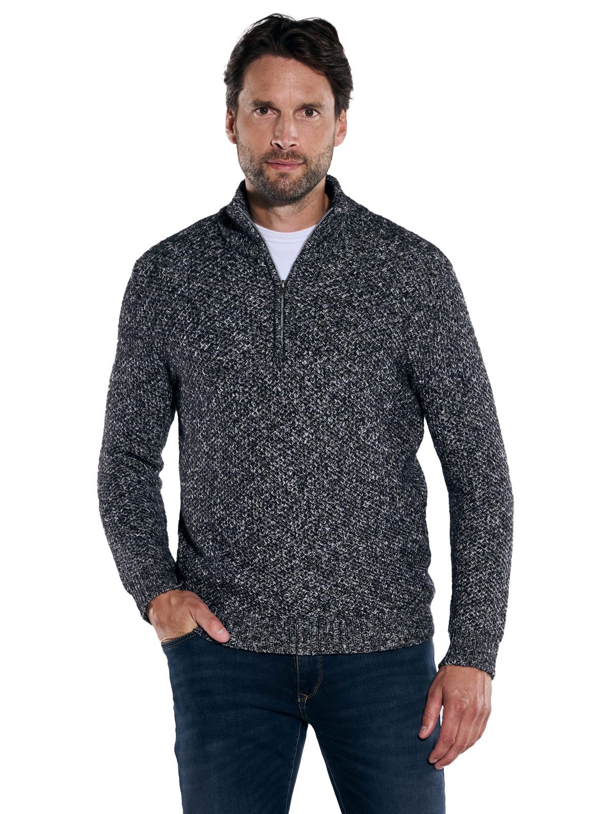 Engbers Stehkragenpullover Herren Pullover mit Troyerkragen, Schwarz