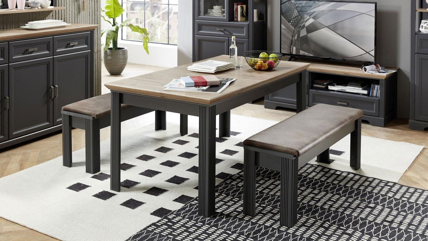 Innostyle Esstisch Esstisch Jasmin Küchentisch Tisch in graphit Artisan Eiche 160-220 cm