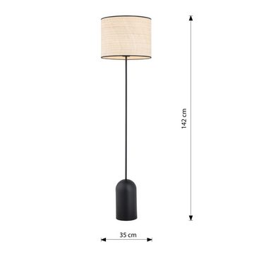 Licht-Erlebnisse Stehlampe CLARA, ohne Leuchtmittel, Korbschirm Metall E27 142 cm hoch Schwarz Natur rund Modern Stehlampe