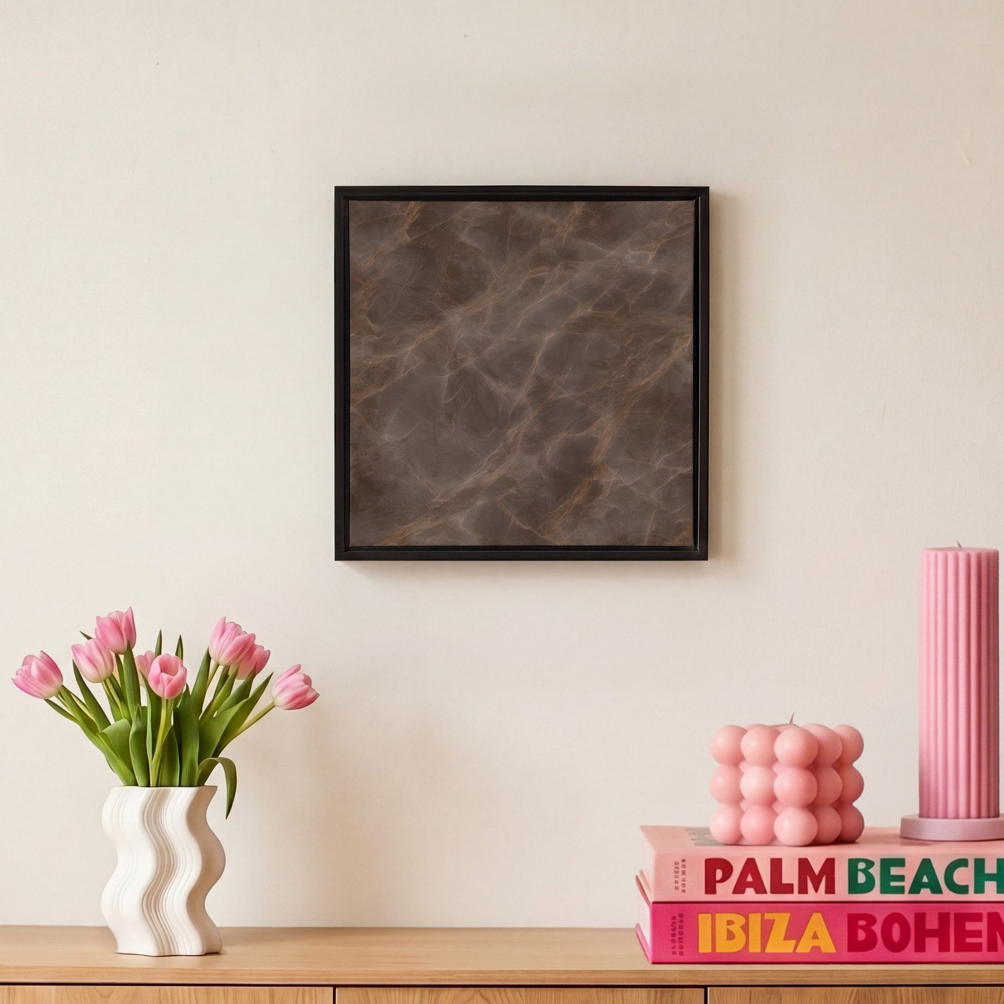 OneMillionCanvasses® Leinwandbild mit Rahmen - Brauner Marmor - Organisch - Naturstein, Fotodruck (1 St), Leinwand Bilder Klein, Wand Dekoration Aesthetic 20x20 – Bild 4 von 5