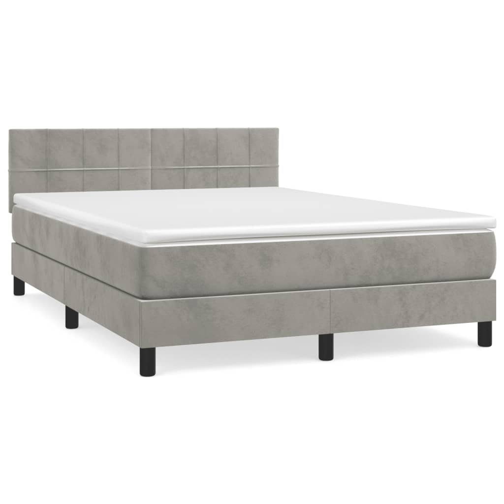 Boxspringbett 140 x 200 cm Boxspringbett mit Matratze Hellgrau 140x200 cm Samt Bett