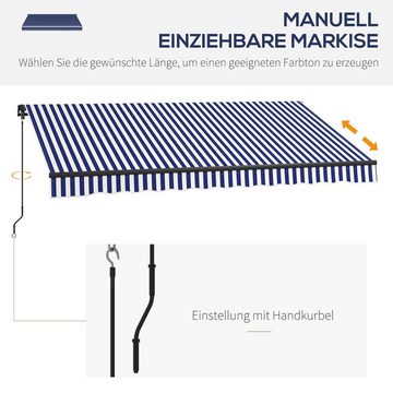 Outsunny Markise Wandmontage Balkonmarkise mit Handkurbel (Sonnenschutz, 1-St., Sonnendach) für Balkon, Blau