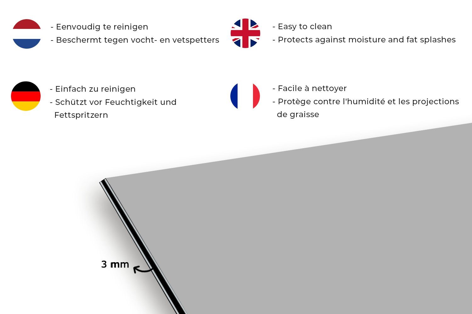 Druck, Grau und Küchenrückwand Schmutzflecken gegen Fett Küchen 60x30 - cm, Wandschutz, für Unifarbener MuchoWow (1-tlg),