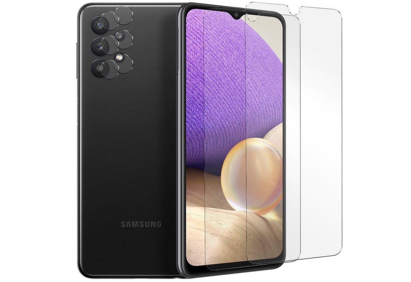 CoolGadget Schutzfolie Panzerfolie für Samsung A32 5G, (Spar-Set 4in1, 2x Displayschutz, 2x Kameraschutz), Panzerglas Schutzfolie für Samsung Galaxy A32 5G Folie