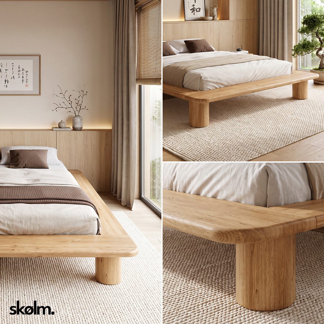 skølm Futonbett Vestri aus massiver Eiche (natur, 140x200 cm), Massivholzbett geölt & lackiert, niedriges Doppelbett mit 25 cm Höhe – Bild 5 von 5