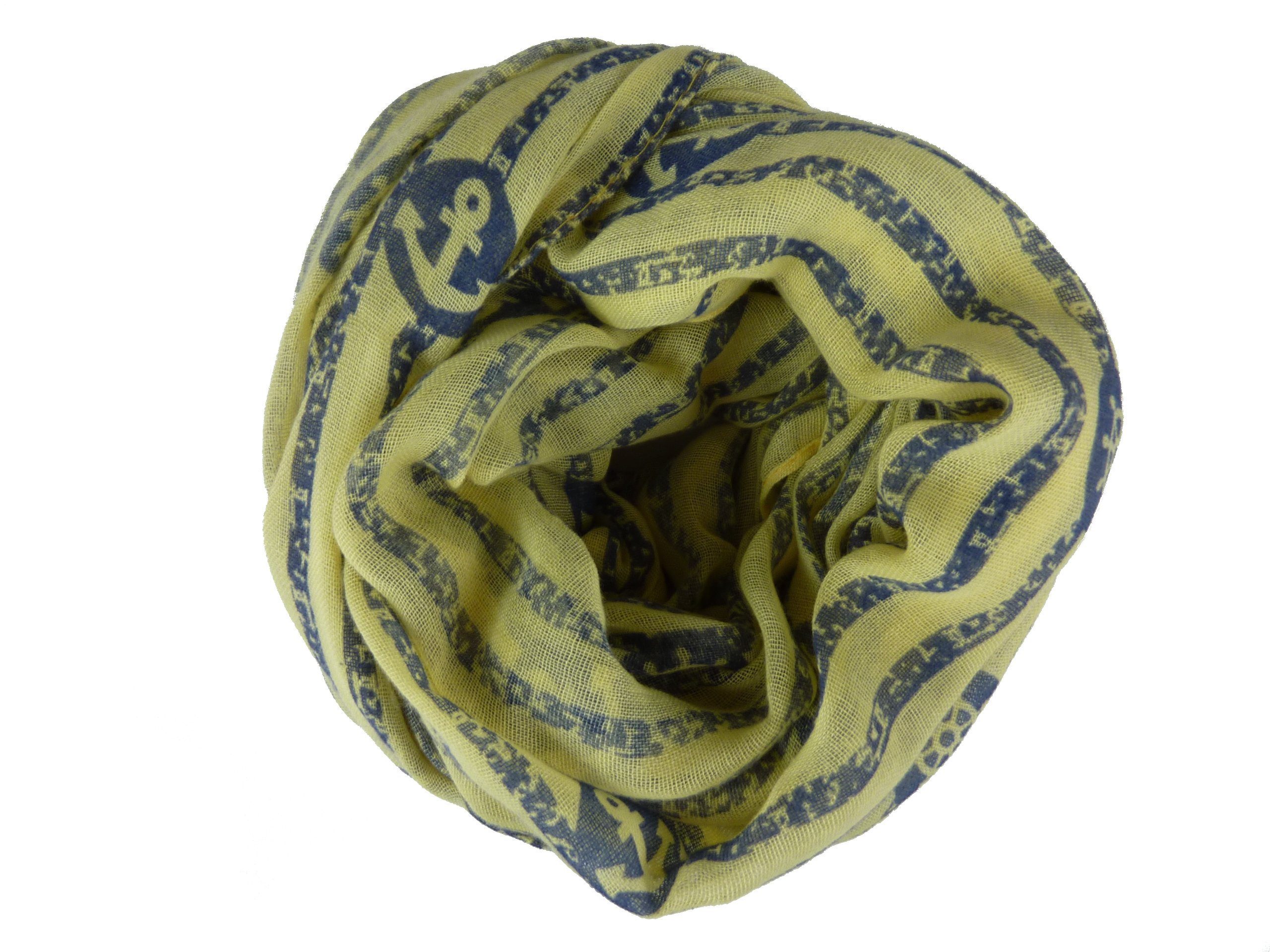 Taschen4life Loop Damen Loop Schal 50% Baumwolle QSWB-52, Anker und Streifen Muster, Schlauchschal gelb/blau