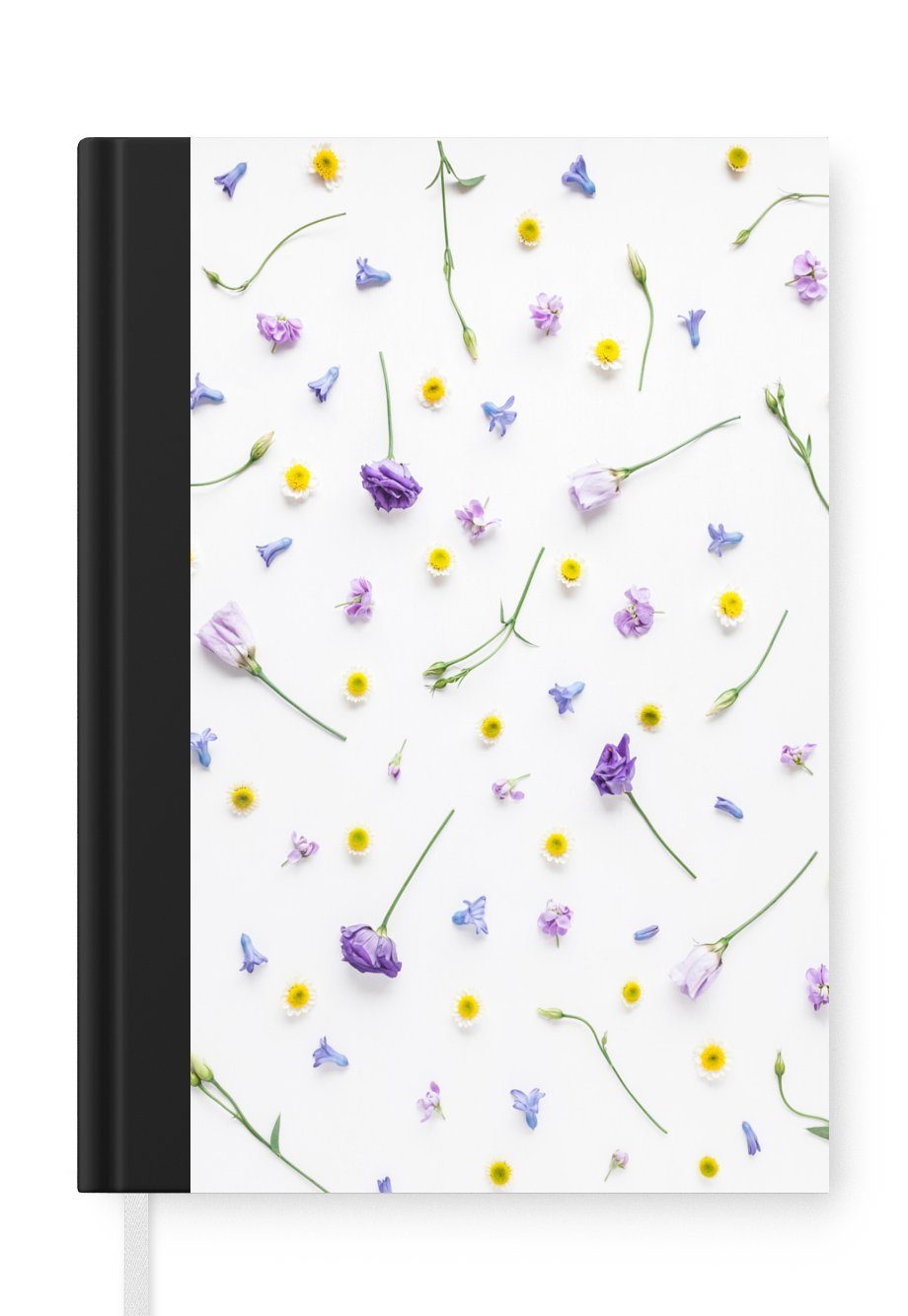 MuchoWow Notizbuch Blumen - Lila - Gelb, Journal, Merkzettel, Tagebuch, Notizheft, A5, 98 Seiten, Haushaltsbuch