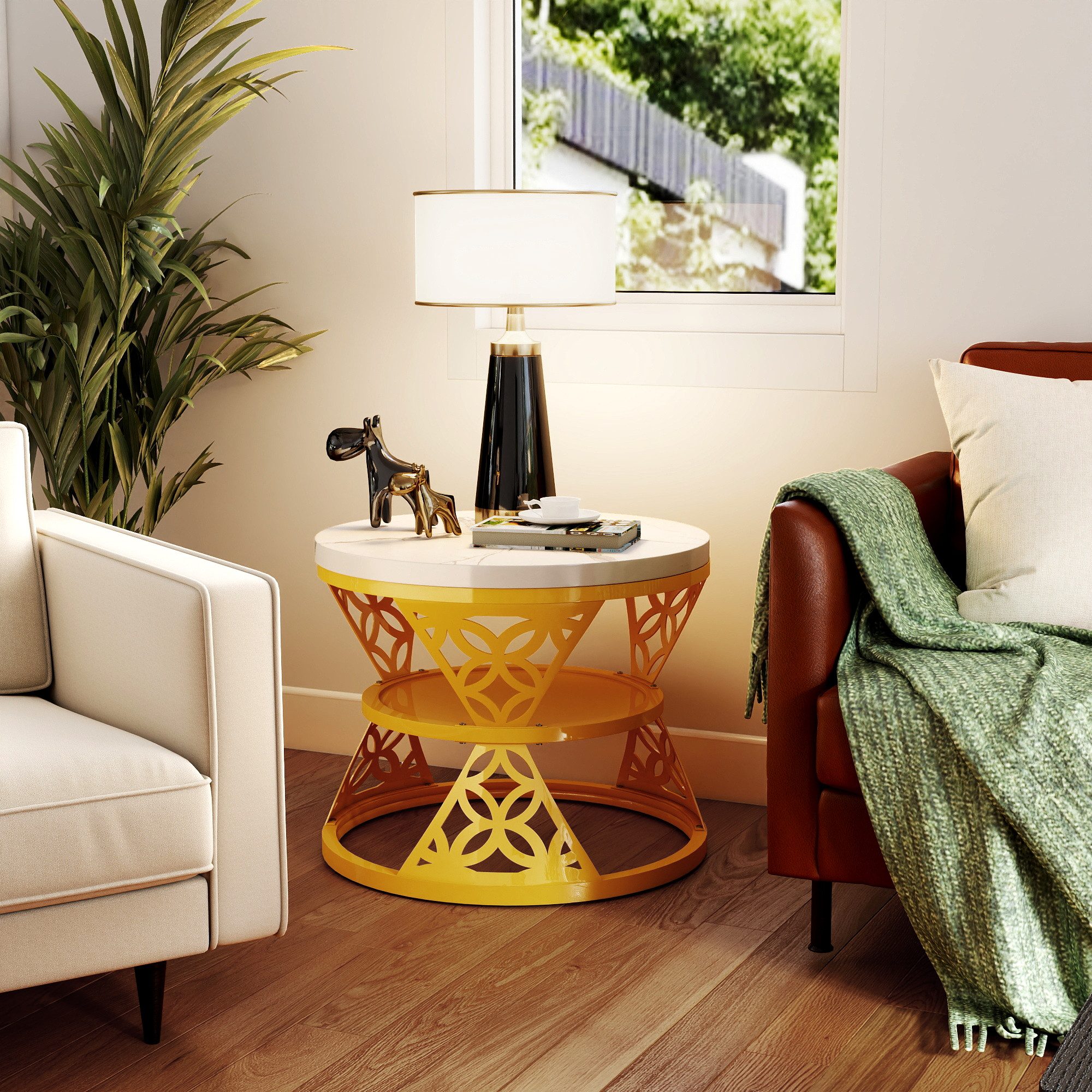 STILVORA Couchtisch Wohnzimmertische runde Satztisch Marmoroptik mit Bodens günstig online kaufen