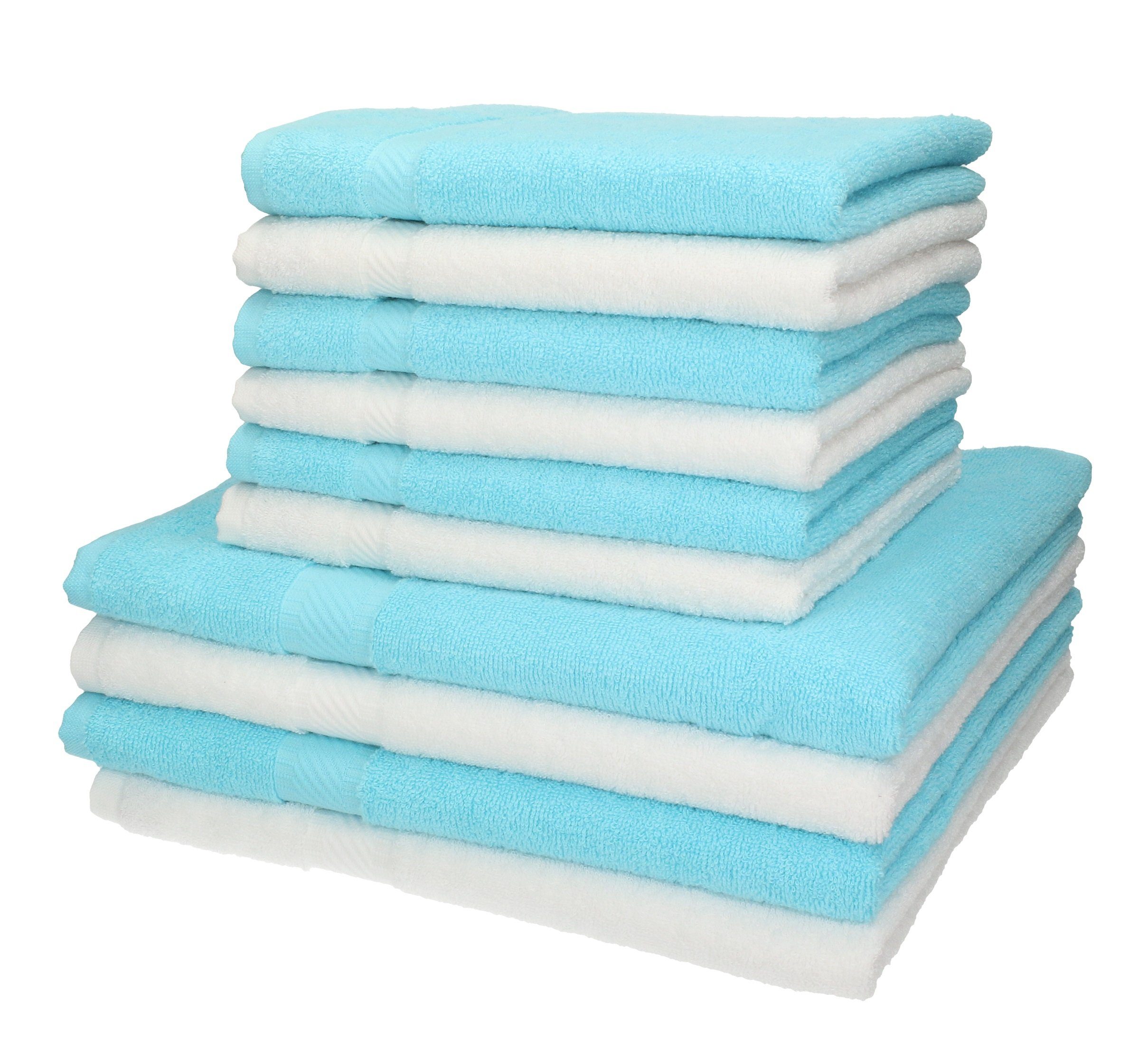 Handtuch 10-tlg. Duschtücher 100% Baumwolle türkis, Handtücher Set 6 Betz Palermo Farbe weiß 4 Set und