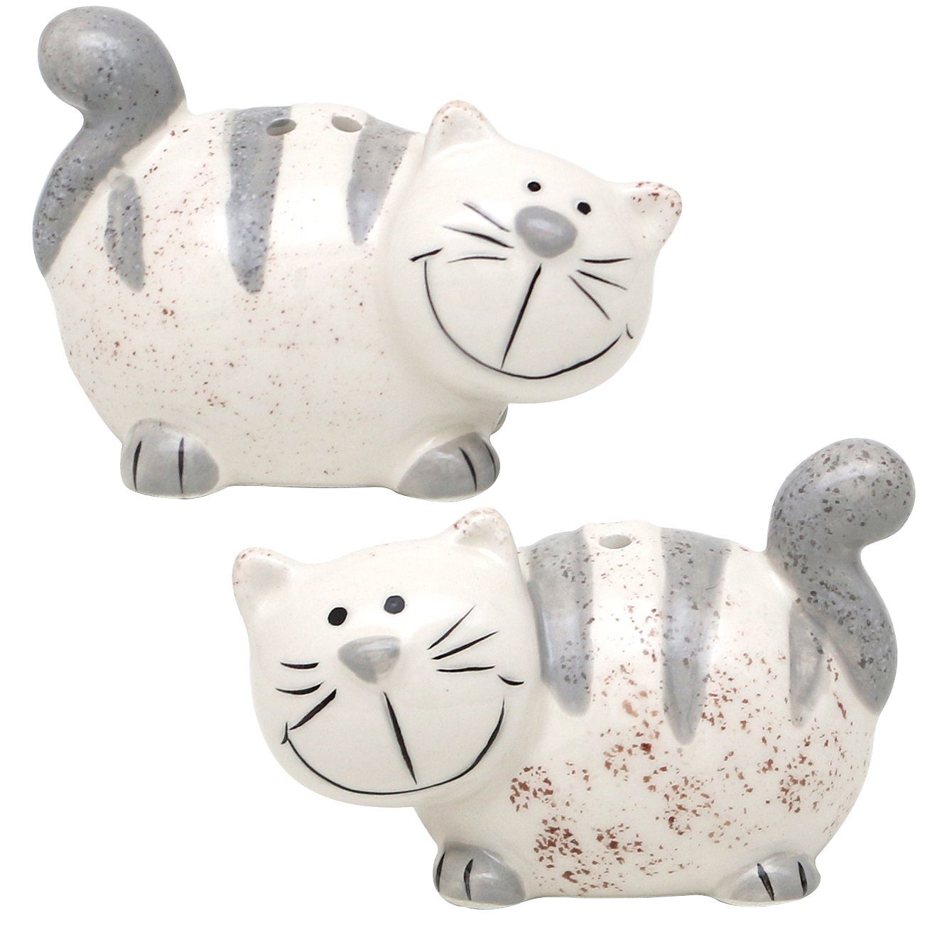 Dekohelden24 Salz- / Pfefferstreuer 2er Set Keramik Salz-/ Pfefferstreuer / Gewürzstreuer als Katzen, (2-tlg)