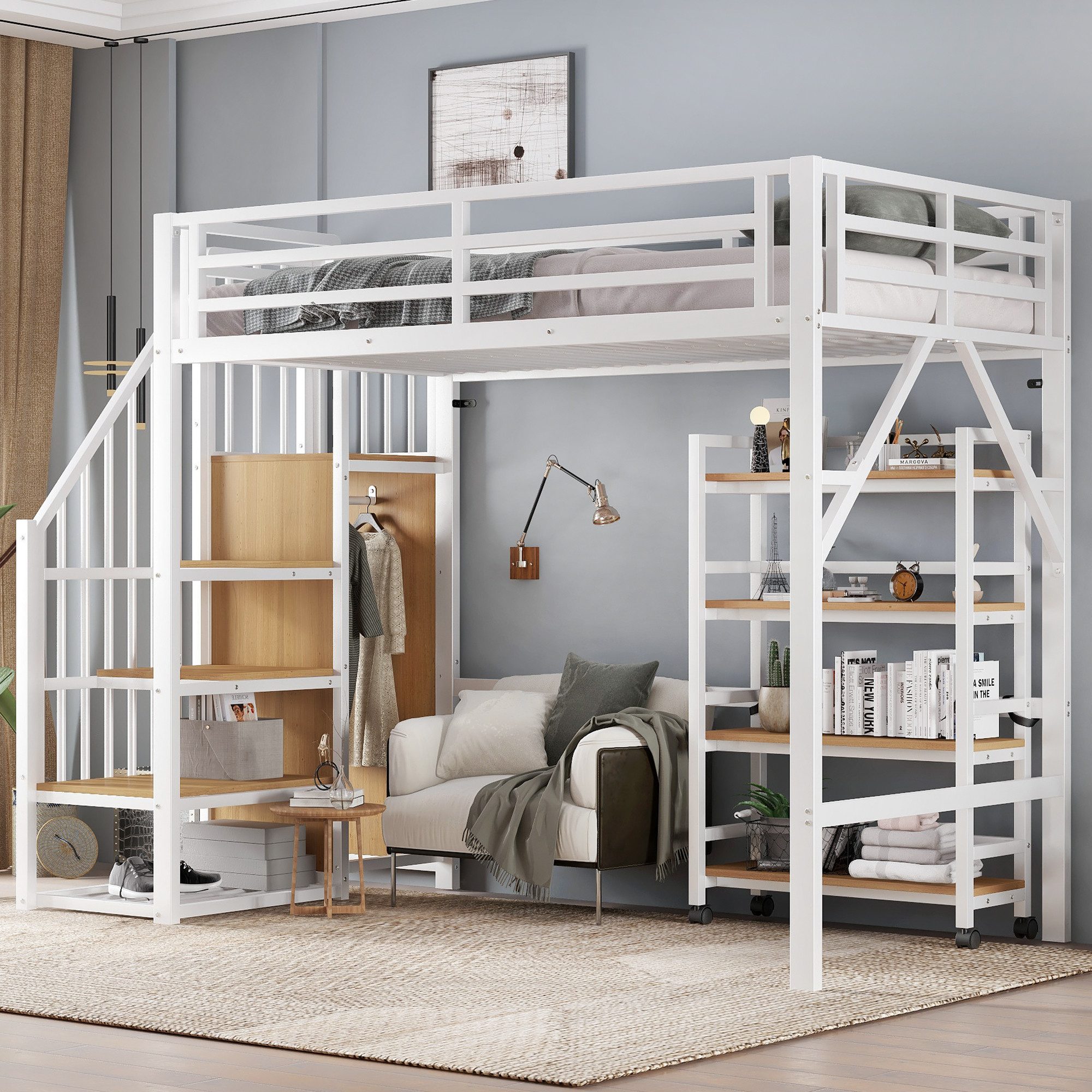 Merax Hochbett 90x200cm Kinderbett Jugendbett Einzelbett (1-St) Metallbett günstig online kaufen