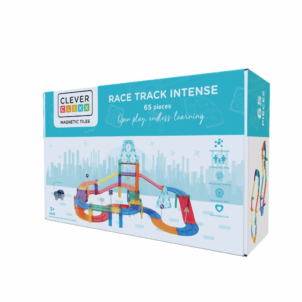 Cleverclixx Spielcenter Race Track Intense / Magnetbaustein Autobahn-Bausatz - 65 Teile