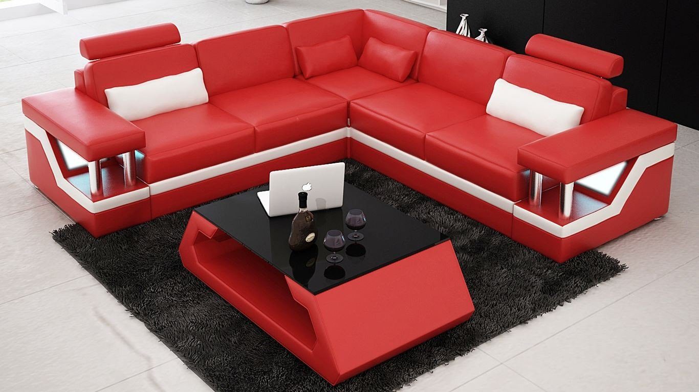 Garnitur Design in Couch Made Ecksofa Leder Ecksofa Europe Modern, Wohnlandschaft Rot JVmoebel