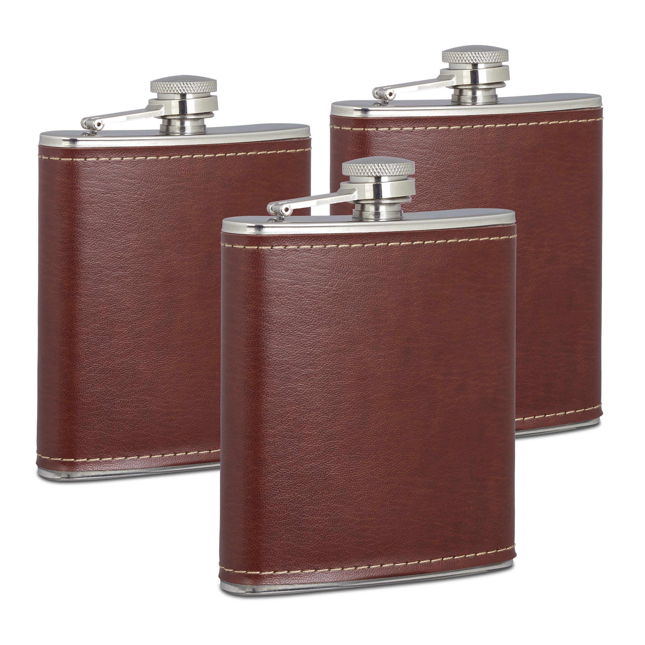 Flachmann 3 x Flachmann 200ml mit Kunstleder