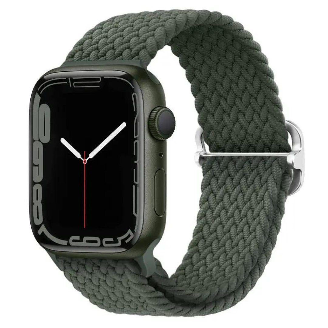 SmartUP Uhrenarmband Geflochtenes Solo Loop Armband für Apple Watch 1-9 / Ultra, Uhrenarmband mit verstellbaren Magnetverschluss #7 Olivengrün