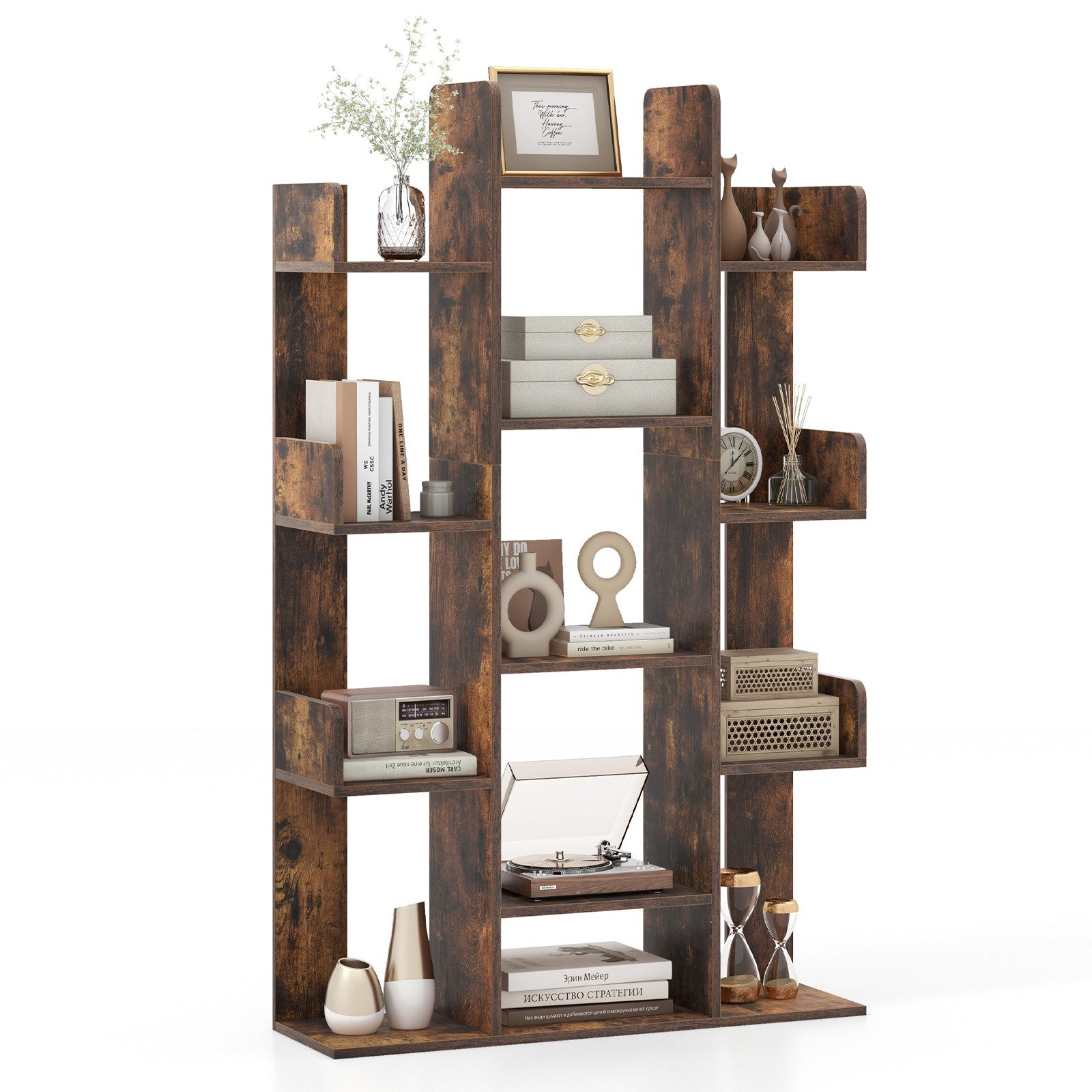 COSTWAY Bücherregal, mit 13 offenen Fächern, im Baumform, 86x24,5x141cm