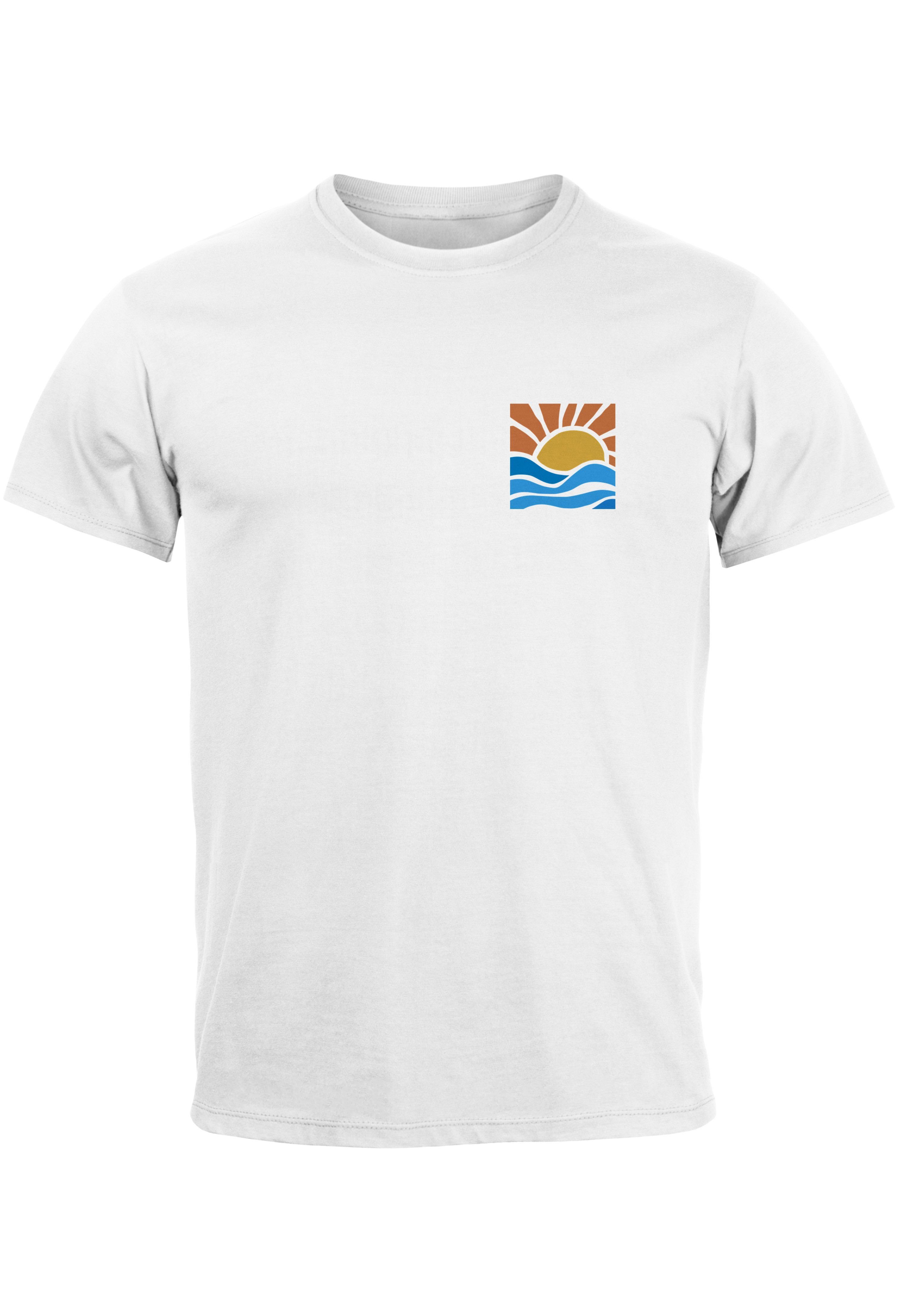 Neverless Print-Shirt Herren T-Shirt Logo Print Sommer Sonne Welle Strand Beach Style Fashio mit Print
