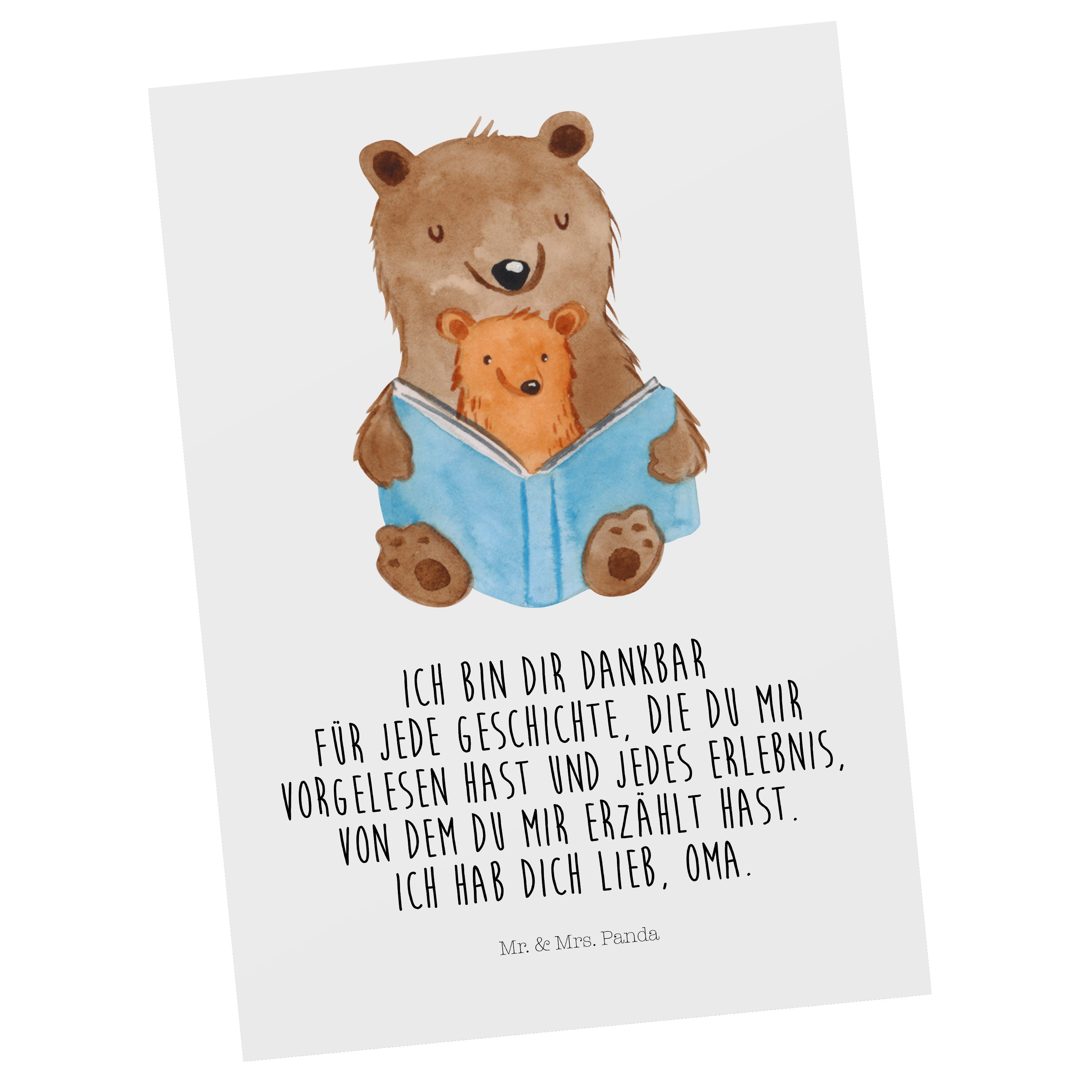 Mr. & Mrs. Panda Postkarte Bären Buch - Weiß - Geschenk, Muttertag, Geburtstagskarte, Grußkarte