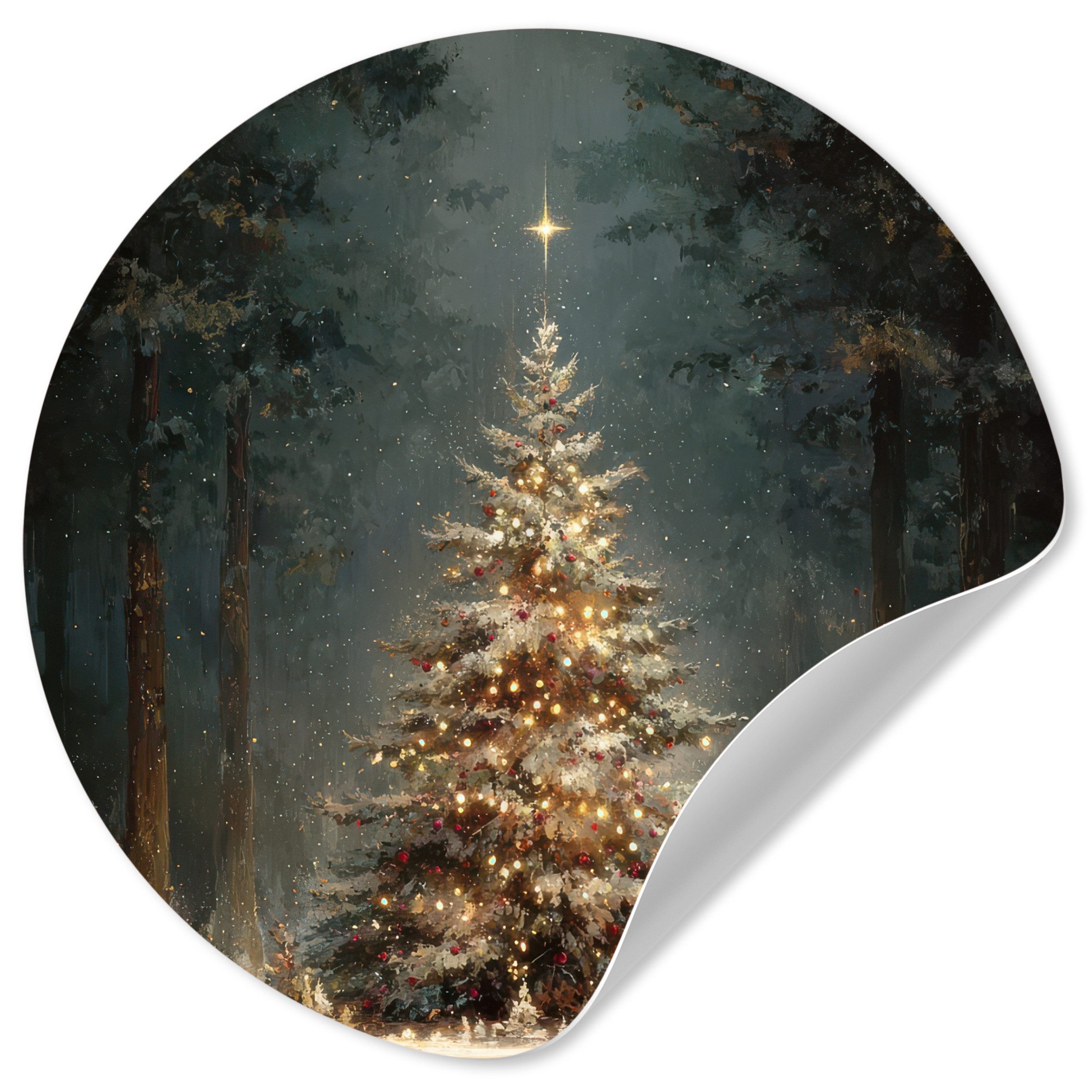MuchoWow Wandsticker Weihnachtsbaum - Wald - Schnee - mehrfarbig (1 St), Wandtattoo Selbstklebend, Wohnzimmer Deko Aufkleber, 30x30 cm