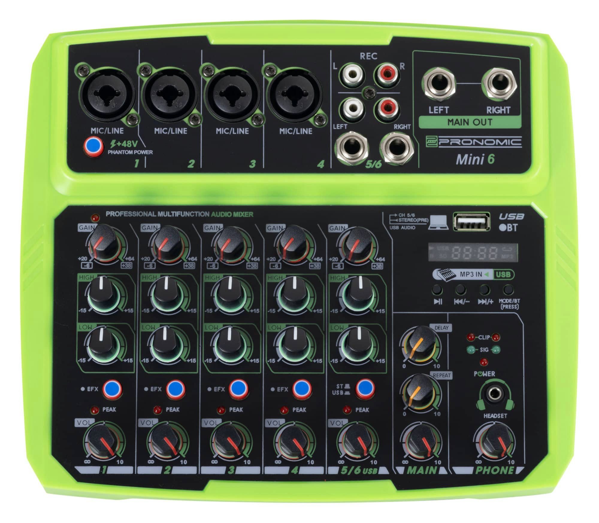 Pronomic Mischpult Bluetooth 6-Kanal Mixer, Medienplayer/-recorder Mini6 - mit (2-tlg), Audio-Interface USB USB-betriebener und mit