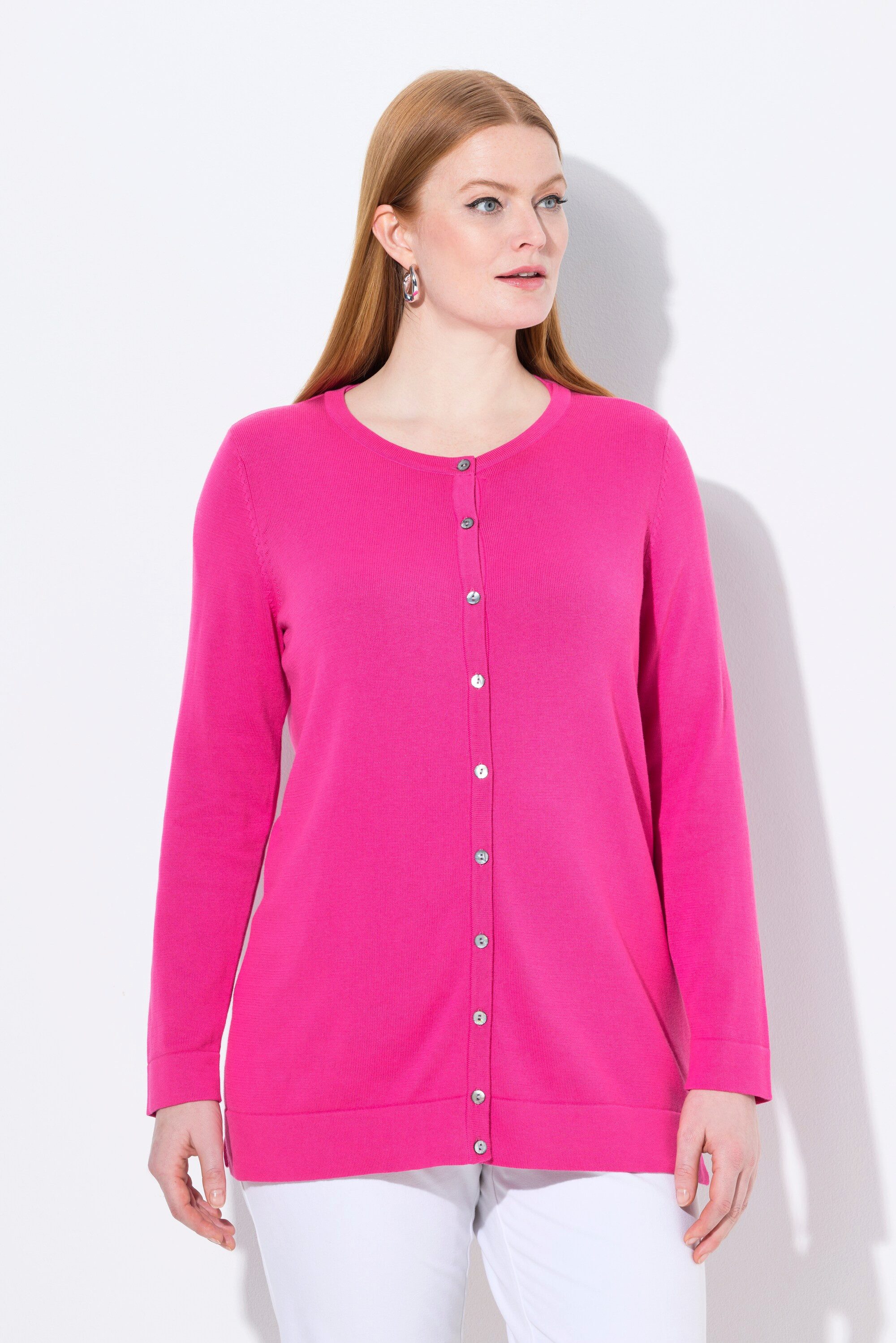 Ulla Popken Strickjacke Twinset-Strickjacke Rundhals Langarm Pima Cotton günstig online kaufen