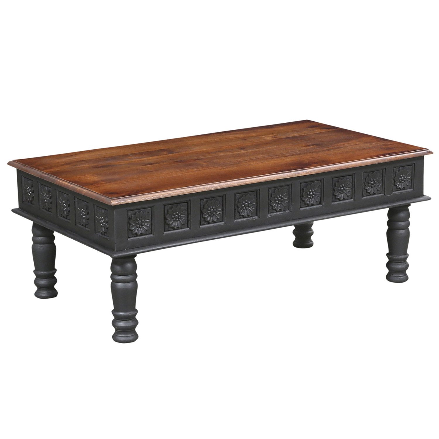 Marrakesch Orient & Mediterran Interior Couchtisch Couchtisch Abraam aus Mangoholz – handgefertigt mit Schnitzereien (1-St)
