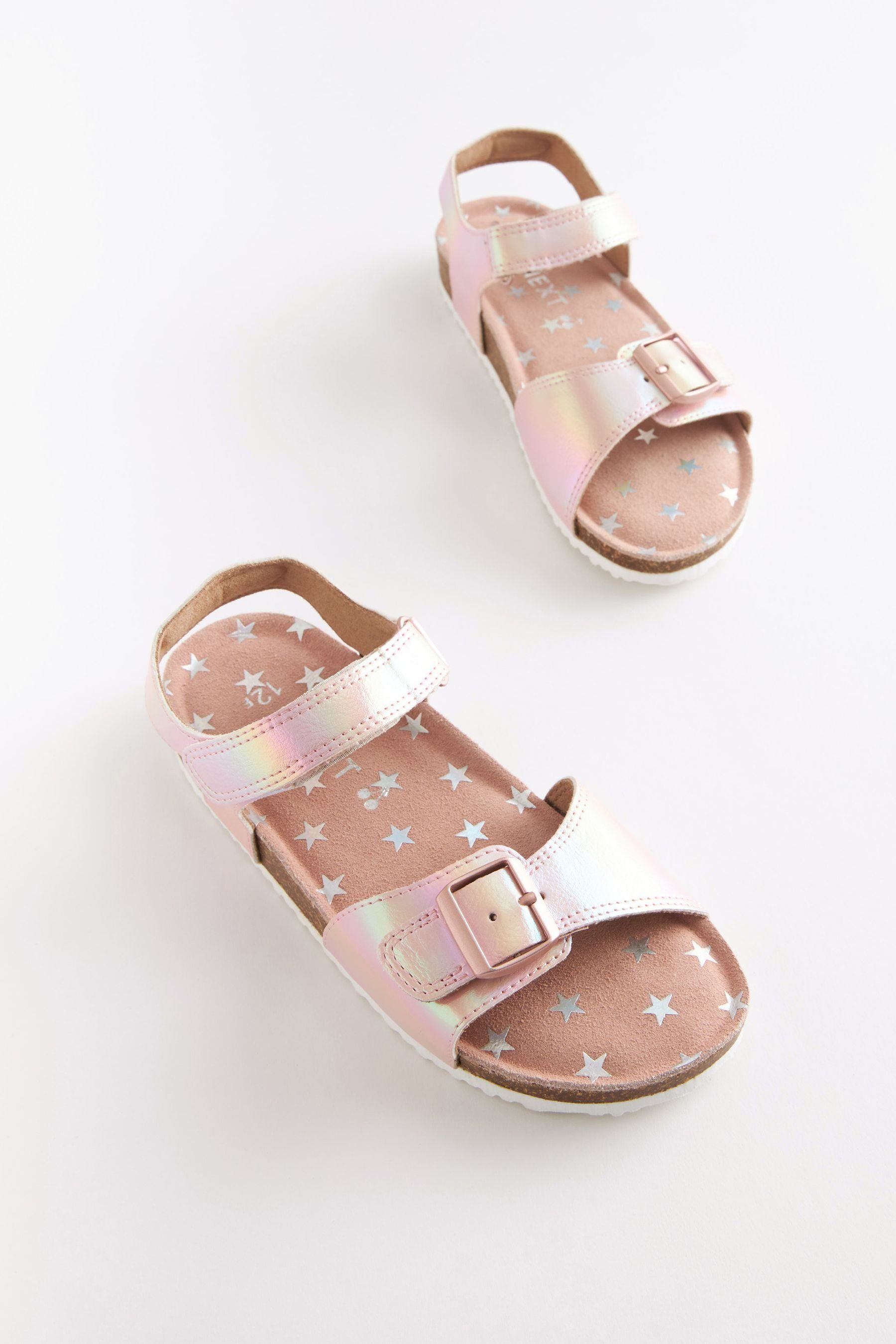 Next Sandale mit Pink Sandale (1-tlg) Shimmer Breite Kork-Fußbett, Rainbow Passform