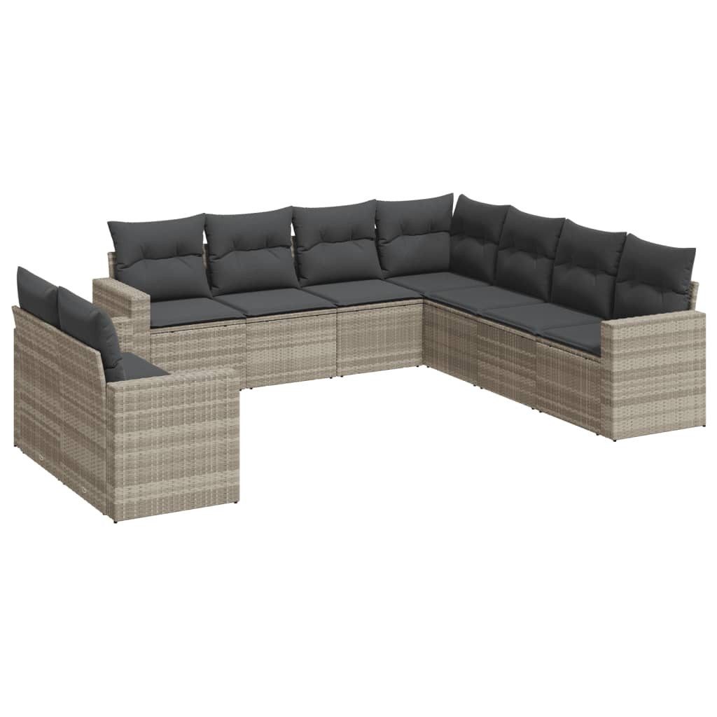Gartenlounge-Set 9-tlg. Garten-Sofagarnitur mit Kissen Hellgrau Poly Rattan