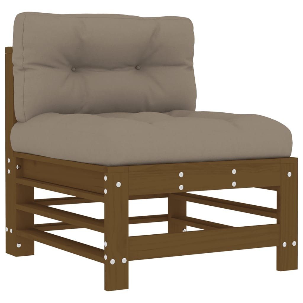 vidaXL Sofaelement Mittelsofa mit Kissen Honigbraun Massivholz Kiefer (1 St)
