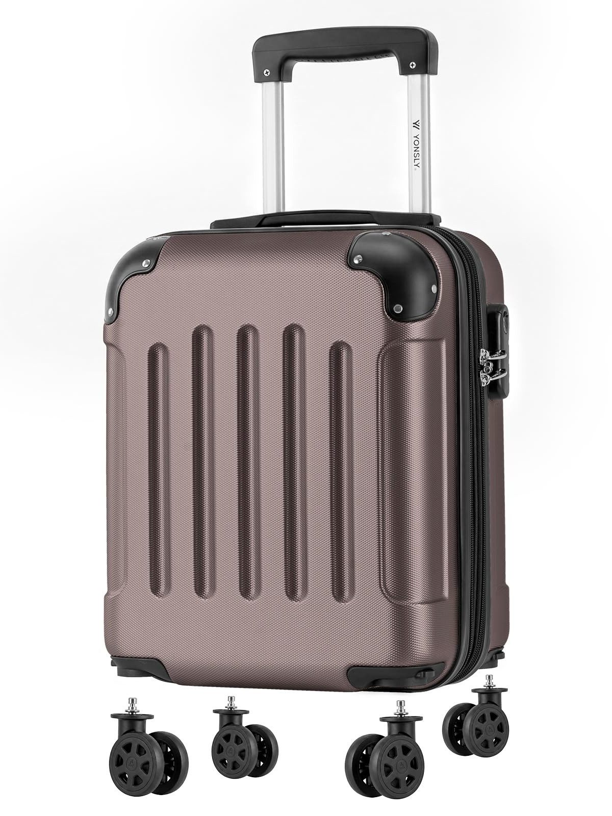 YONSLY Handgepäckkoffer Kabinenkoffer Reisekoffer Trolley mit abnehmbaren Rollrädern, 4 Rollen, ABS-Hartschale mit Zahlenschloss und ergonomischem Gummigriff