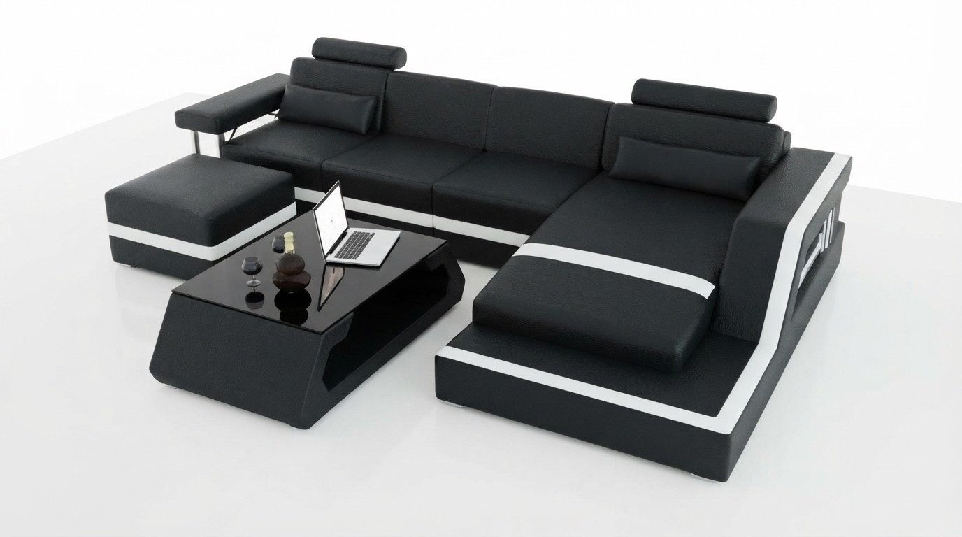 Xlmoebel Ecksofa Elegantes Ledersofa in L-Form mit hohem Sitzkomfort, Ecksofa, Hergestellt in Europa
