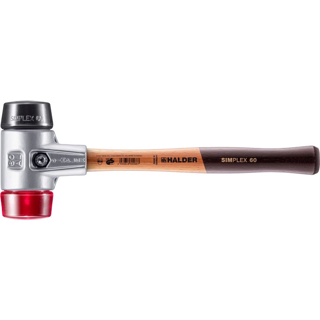 Gummihammer HALDER SIMPLEX Schonhammer Ø 60 mm Gummi schwarz / Plastik rot mit