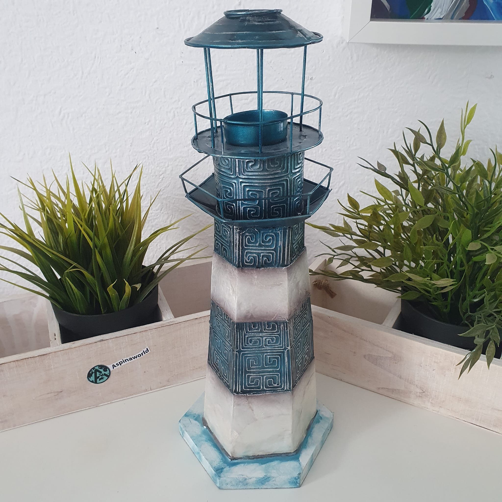 Aspinaworld Gartenfigur Dekofigur Metall Leuchtturm 32 cm