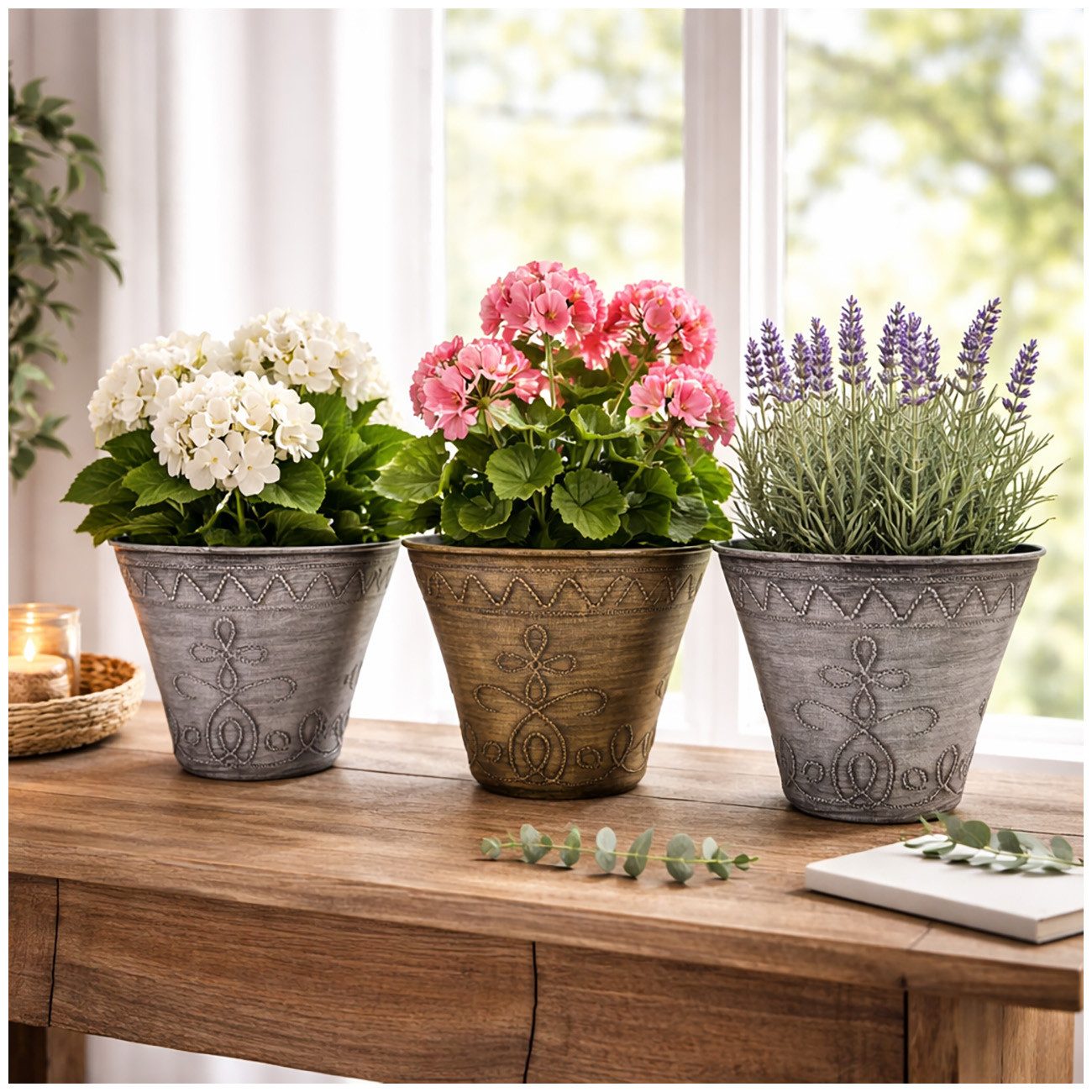 HTI-Living Blumentopf Blumentopf Nessa Ornamente Gold Silber 3er-Set (Set, 3 St., 3 Übertöpfe), Übertopf Kunststoff