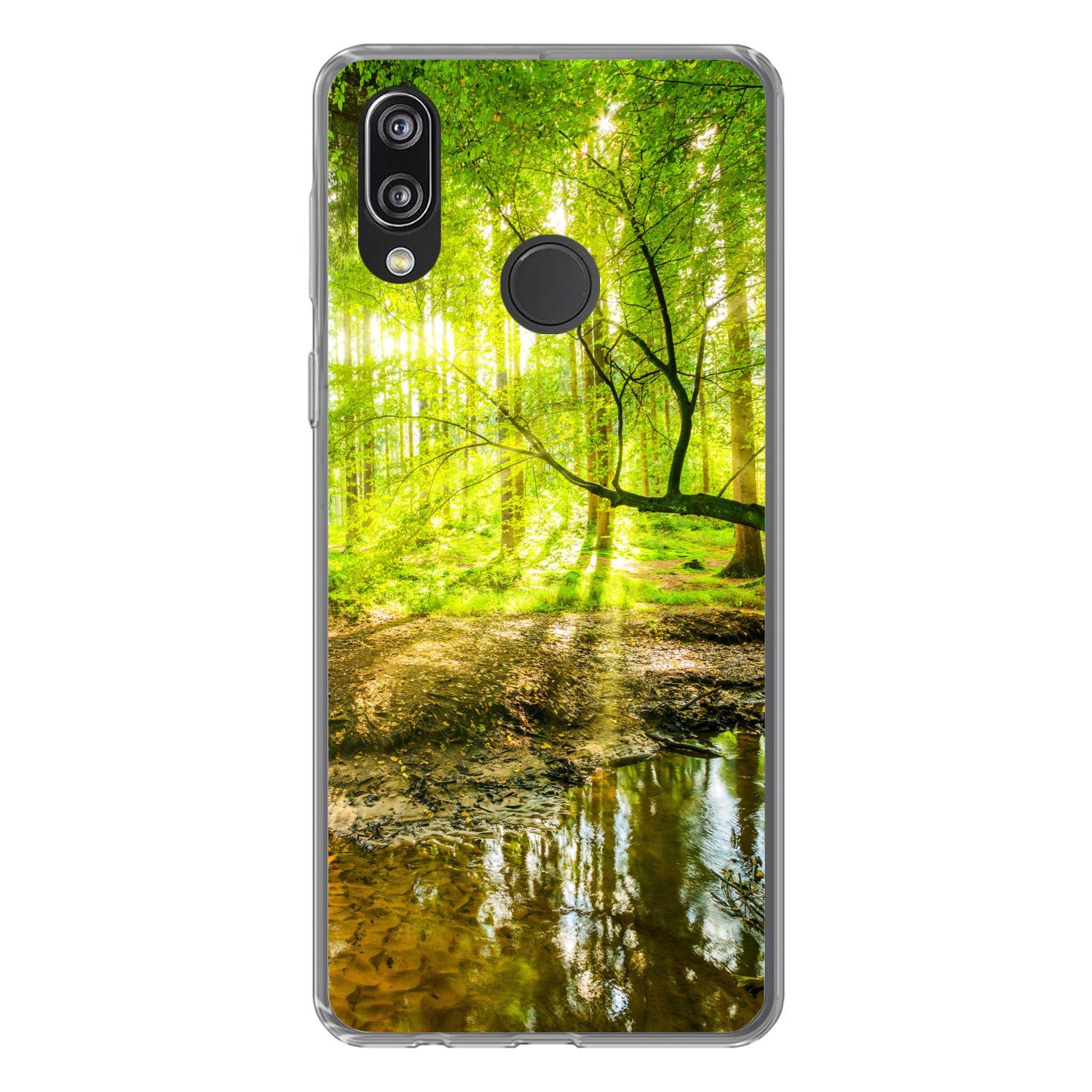 MuchoWow Handyhülle für Huawei P20 Lite (2020) Wald - Landschaft - Wasser - Bäume - Sonne, Handy Case, Silikon, Bumper Case Dünn