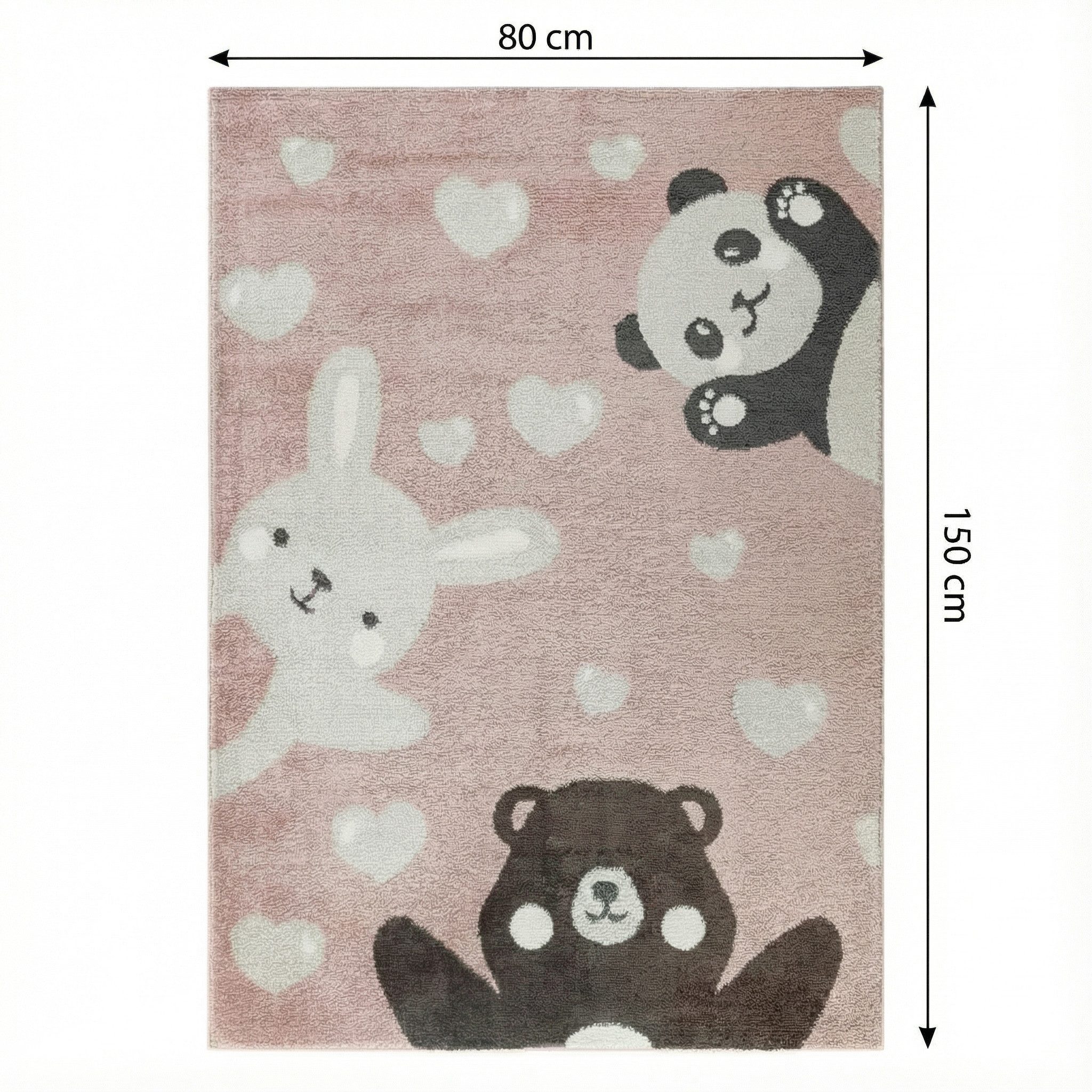 Jimri Kinderteppich Happy Friends Teppich für Kinderzimmer, Kinderteppich Bär Hase Panda, Läufer